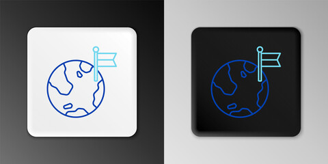 Line Planet with flag icon isolated on grey background. Victory, winning and conquer adversity concept. Colorful outline concept. Vector