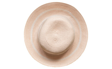 Pretty straw hat and pink sunglasses for outdoor.Isolated on white background