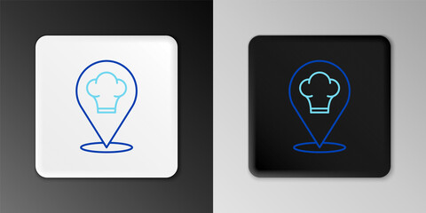 Line Chef hat with location icon isolated on grey background. Cooking symbol. Cooks hat. Colorful outline concept. Vector