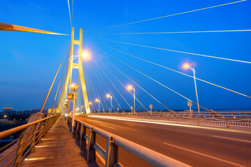 Night view of the cross-sea bridge, Danzhou, Hainan, China.