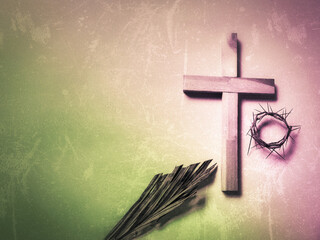 Lent Season,Holy Week and Good Friday concepts - Lenten and religious symbol in purple and green...