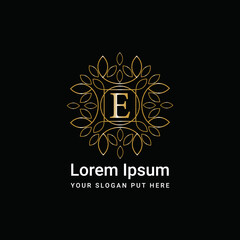 Luxury gold monogram ornament letter E logo design vector icon