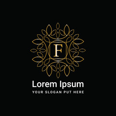 Luxury gold monogram ornament letter F logo design vector icon