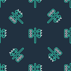Line Traffic light icon isolated seamless pattern on black background. Vector