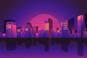 Retro City Night Background Vector