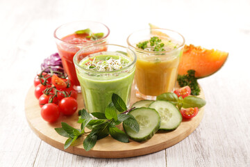 assorted of gazpacho- vegetable cocktail,  smoothie