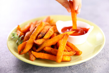 fried sweet potato and ketchup