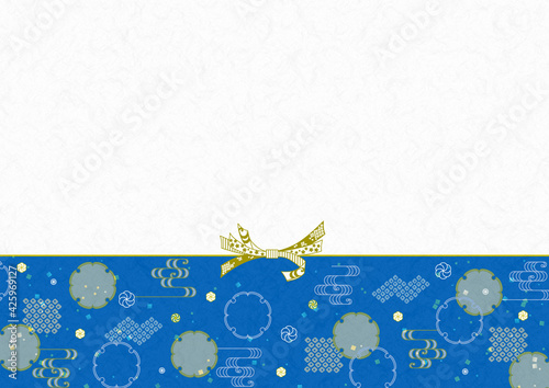 和柄 和紙 夏 お中元 水引 背景 フレーム イラスト 青 Background Poster Backgrou Necology