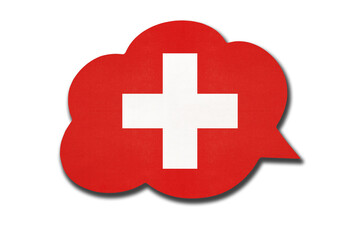 3d speech bubble with Switzerland national flag isolated on white background. Speak and learn swiss language.