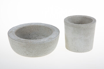 Concrete cement two gray pots isolated on white