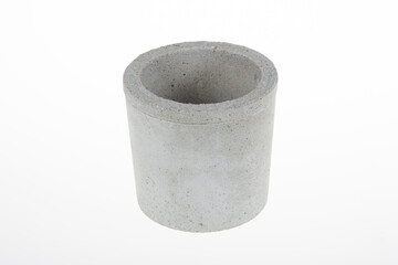 grey round cement flower pot isolated on white background
