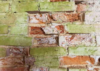 abstract wall fragment from old bricks, beautiful texture, "tooth of time" shattered bricks