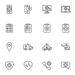 Emergency medicine line icons set