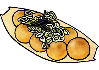 【手描きベクターイラスト素材】ねぎたこ焼きのイラスト