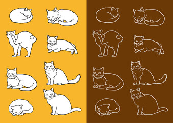Fototapeta premium 【手描きベクターイラスト素材】色々な猫のイラスト