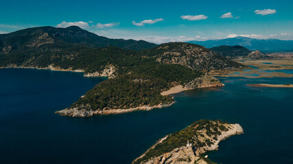 aerial view of delikli ada island near Dalyan in turkye