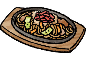 【手描きベクターイラスト素材】鉄板焼きそばのイラスト