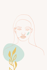 White and Pink Person Outline Vector Background. Woman Doodle Template. Peach and Blue Girl Style Print. Human Art Cover.