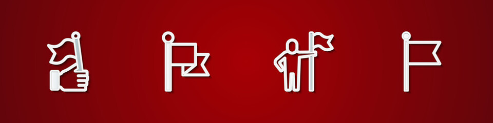 Set Hand holding flag, Flag, Man and icon. Vector