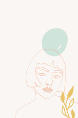 White and Pink People Profile Vector Background. Element Modern Concept. Nude Silhouette Spa Cover. Feminine Outline Design.