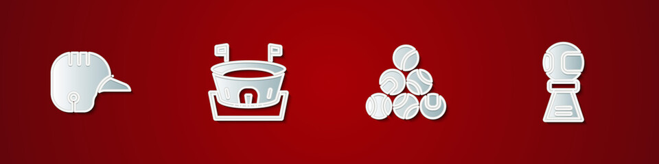 Set Baseball helmet, arena, and Award cup with baseball icon. Vector