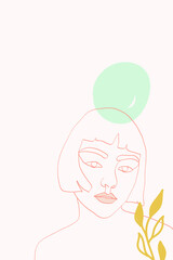 White and Pink People Profile Vector Background. Element Modern Concept. Nude Silhouette Spa Cover. Feminine Outline Design.