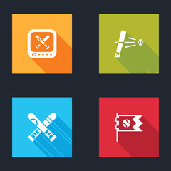 Set Monitor with baseball game, Baseball bat, Crossed and Flag icon. Vector