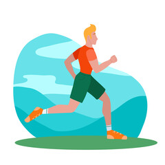 Running man in the park. Jogging. The modern person involved in sports. An athlete who cares about his health. Vector flat illustration
