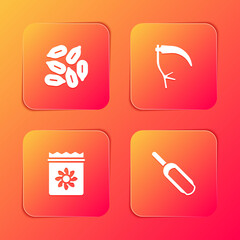 Set Seed, Scythe, Pack full of seeds of plant and Scoop flour icon. Vector