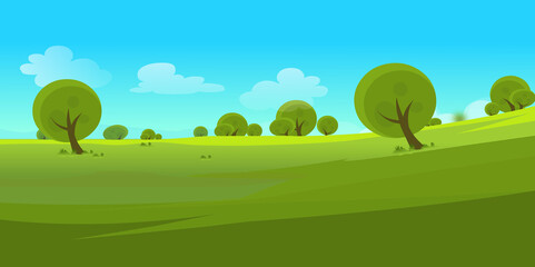 Beautiful summer field banner with trees and lawn