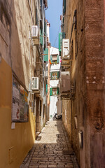 Cobblestone alley in the historic heart of Rovinj