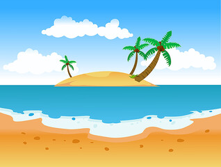 Fototapeta na wymiar Summer sandy beach with palm trees and bright blue sky