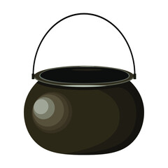 Black cooking pot for camping on a white background