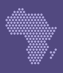 Purple hexagonal pixel map of Africa. Vector illustration African continent hexagon map.