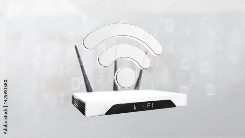 Poster wifi router and data - 3d rendering