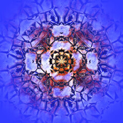 abstract background with rusty metal kaleidoscope pattern, purple hue. Digitally created 3d illustration
