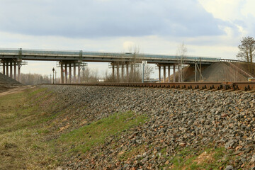 The tracks for the train go into the distance, blurred background