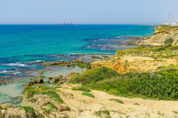 Fototapeta na wymiar View of the Gedor Beach Sea Reserve, Hadera