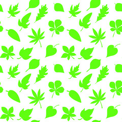 Green background, leaves. Spring-Summer print. Fresh young greens. Silhouettes of leaves.