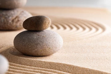 Fotobehang Zen Stenen Japanese zen garden with stone in raked sand  © fotofabrika