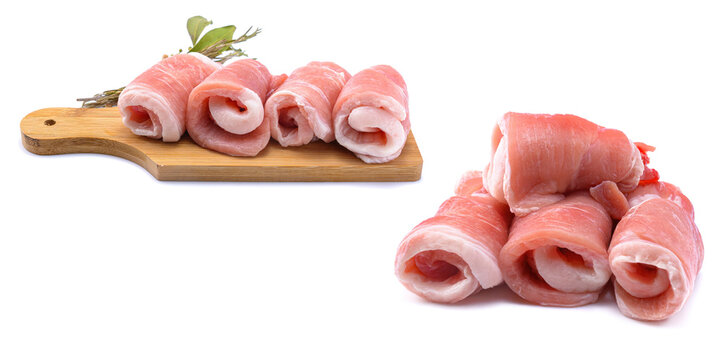 Pork rolls, isolated on a white background.a set of two images .selective focus.