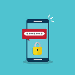 Obraz premium Unlocked notification button and password field on a mobile phone. Smartphone security concept.