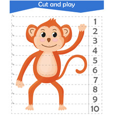  Math puzzle for children. We cut and collect. A monkey