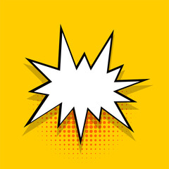 Comics speech bubble for text pop art design. White empty dialog cloud for text message halftone shadow. Comics sketch explosion elements comic book text style. Wow effect yellow cartoon vector