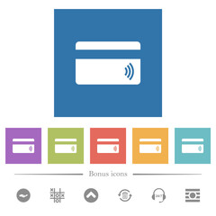 Contactless credit card flat white icons in square backgrounds