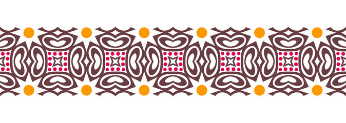 Border line seamless background. Decorative design seamless ornamental mosaic border pattern. Islamic, indian, arabic motifs. Abstract flower. Vector illustration