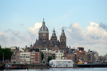 Fototapeta na wymiar In The Distance The Roman Catholic Church Nicolaas At Amsterdam The Netherlands 7-9-2020
