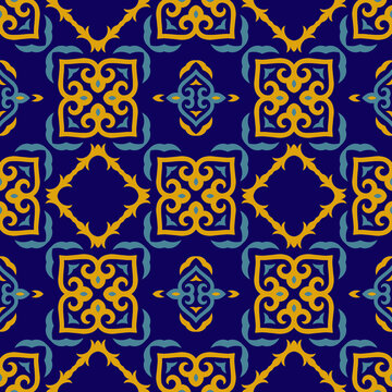 Seamless Asian pattern of the nomads of Central Asia and Kazakhstan, Kyrgyzstan. Nomadic ethnic stamp style. Asian ornaments.