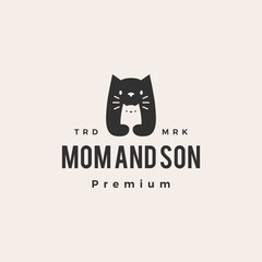 cat mom and son hipster vintage logo vector icon illustration