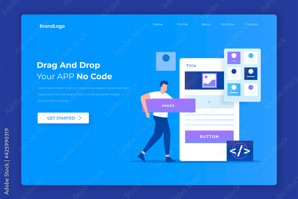 Poster flat design of drag and drop app builder concept. illustration for websites, landing pages, mobile a